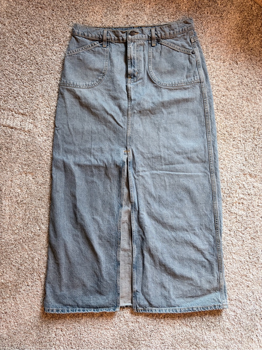 Polo by Ralph Lauren Light Blue Denim Maxi Skirt with Front Slit